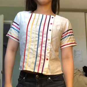 SOLD!! Rare vintage white striped rainbow top